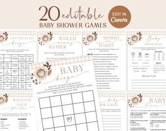 Baby Shower Games Bundle Coffee Theme, Baby is Brewing Game Set, Canva Editable