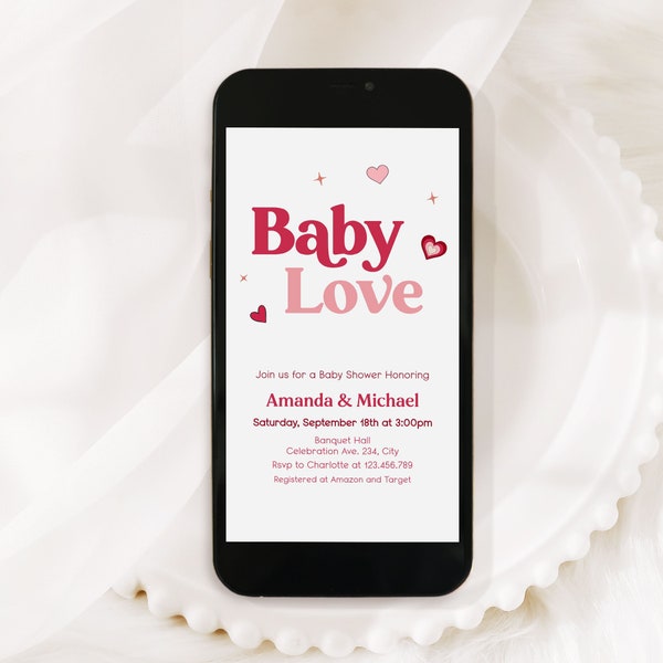 Baby Sprinkle Valentines Electronic Invite Template Groovy Hearts Sms Baby Shower Invitation Editable