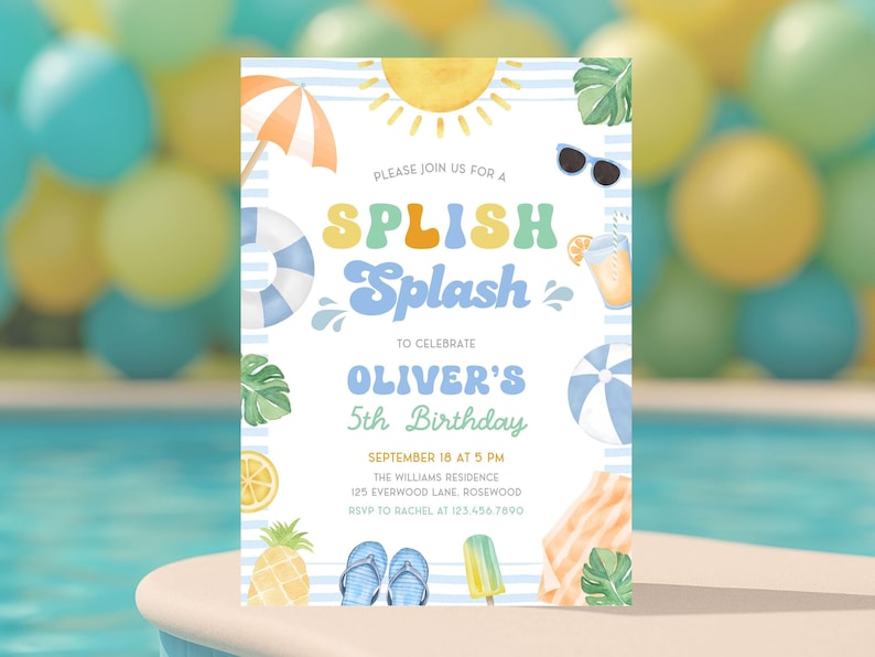 Splish Splash Birthday Invitation Boy Pool Party