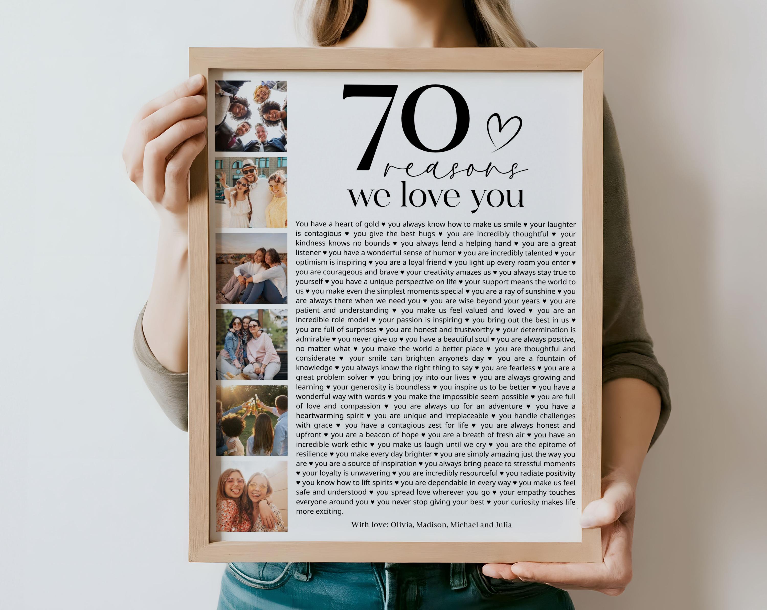 70 Reasons We Love You Poster With Pictures Template, Printable 70th Birthday Gift for Him or Her Editable, Personalized 70th Birthday Decor