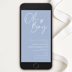 Oh Boy Baby Shower E Einladung Editierbare Dusty Blue elektronische Einladung Minimalistische Baby Shower Evite Canva Template