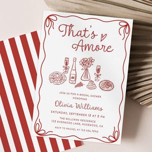 That's Amore Bridal Shower Invitation, Pasta Dinner Hand Drawn Invite Editable, Italy Theme Invitation Canva Template
