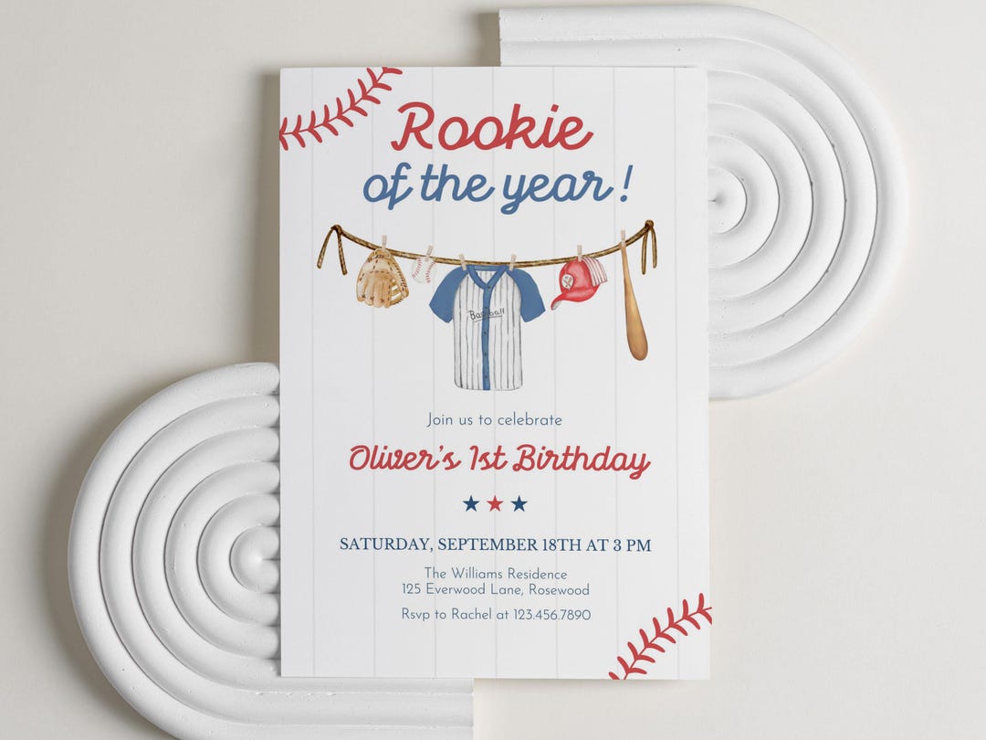 Rookie of the Year Birthday Invitation Editable Baseball 1st Birthday ...