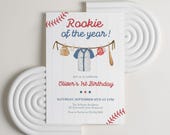 Rookie of The Year Birthday Invitation Editable Baseball 1st Birthday Invite Boy Sports First Birthday Party Canva Template