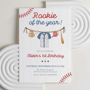 Rookie of The Year Birthday Invitation Editable Baseball 1st Birthday Invite Boy Sports First Birthday Party Canva Template
