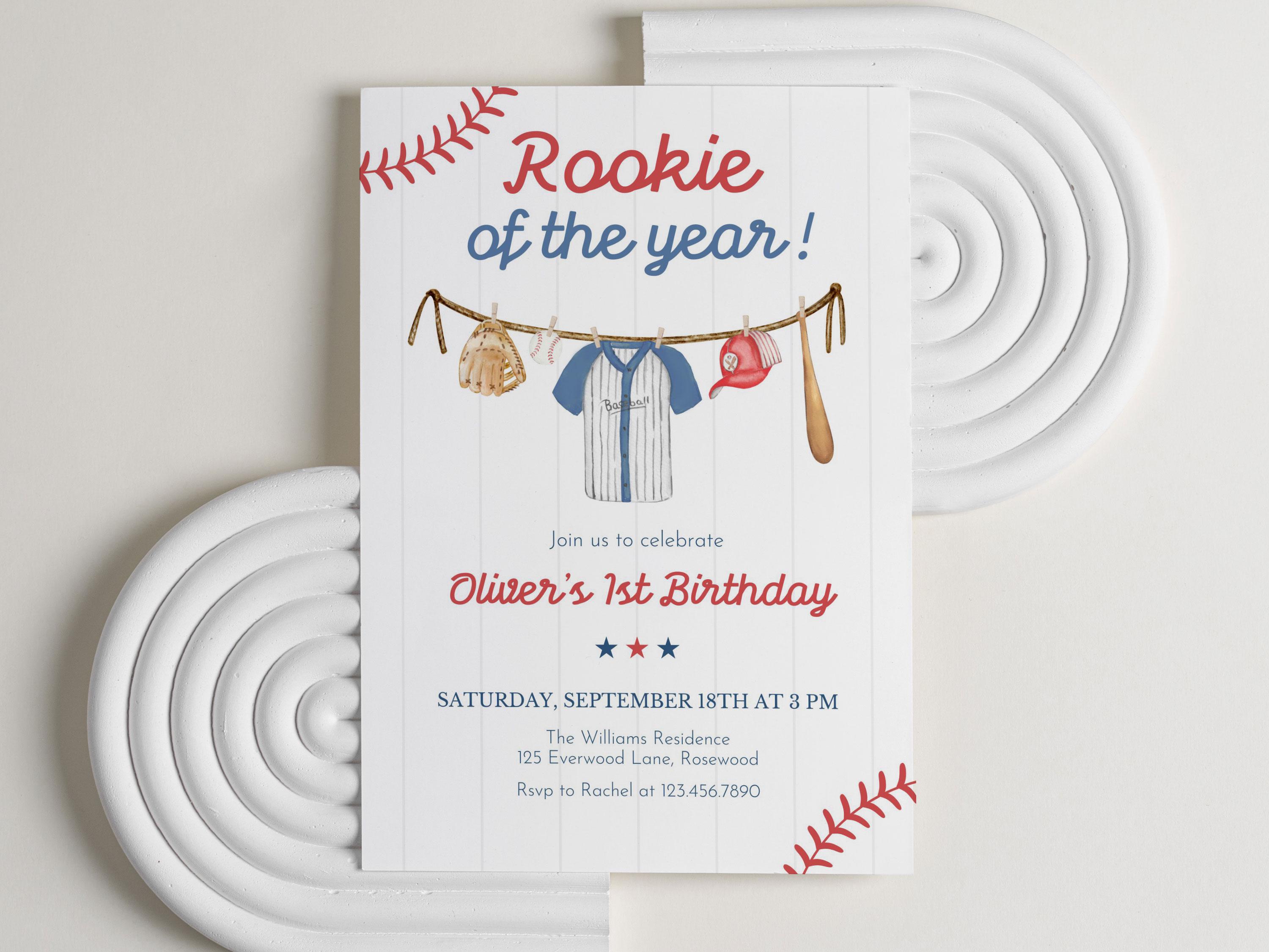 Rookie of the Year Birthday Invitation Editable Baseball 1st Birthday ...