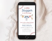 Baseball Baby Shower Evite, Little Slugger, Canva Template (Digital)