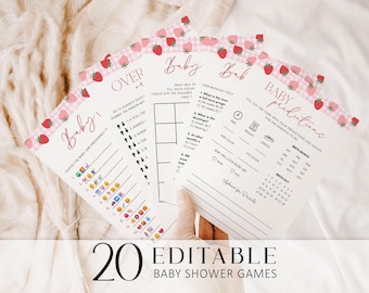 Berry Sweet Baby Shower Games Bundle, Strawberry Activity Set, Canva Printable