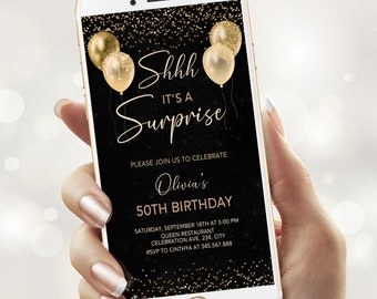 Surprise Birthday Party Evite Template, Surprise Party Electronic Invitation Editable, Birthday Digital Invite Woman