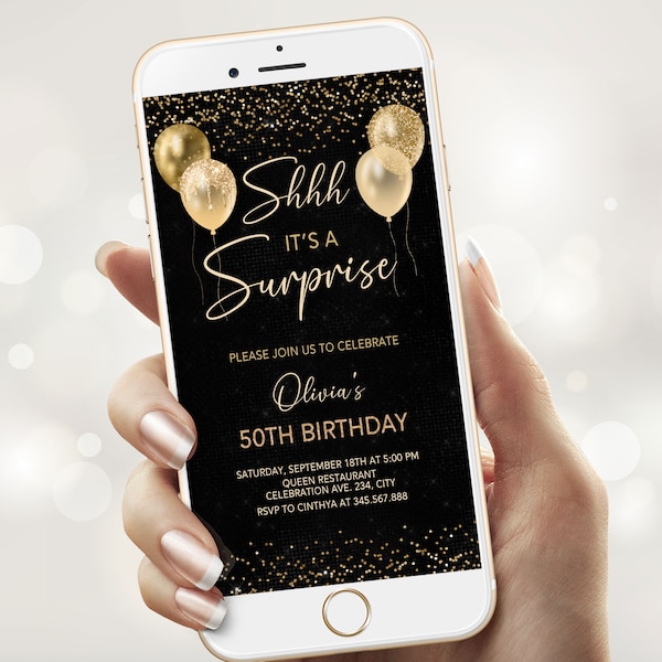 Surprise Birthday Party Evite Template, Surprise Party Electronic Invitation Editable, Birthday Digital Invite Woman