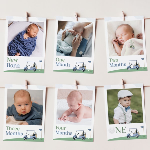 12 Months Birthday Photo Banner Golf Theme, Hole in One Banner Editable, 1st Year Banner Template | GFB