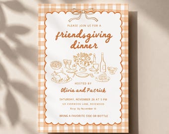 Whimsical Friendsgiving Invitation Template, Digital Printable Thanksgiving Invite, Canva