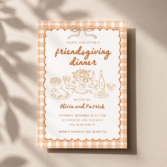 Whimsical Friendsgiving Invitation Template, Digital Printable Thanksgiving Invite, Canva