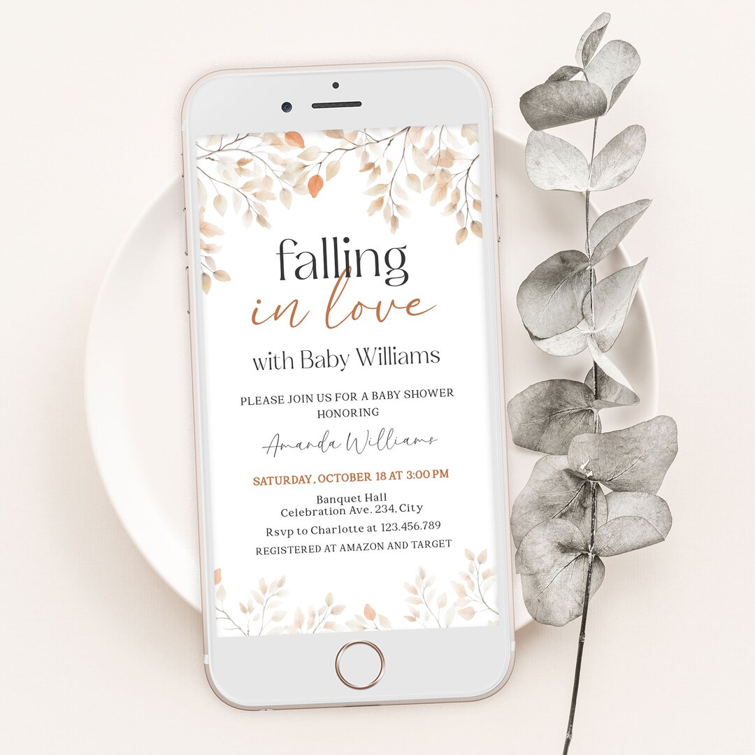 Fall Baby Shower Evite Minimalist Neutral Editable Falling in Love ...