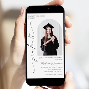 Invitación electrónica para fiesta de graduación con foto, editable en Canva