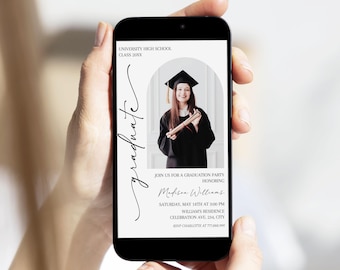 Grad Party Evite with Photo, Graduation Electronic Invitation, Canva Editable