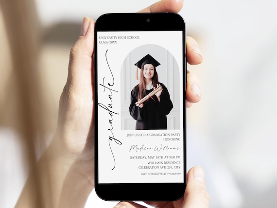 Grad Party Evite with Photo, Graduation Electronic Invitation, Canva Editable