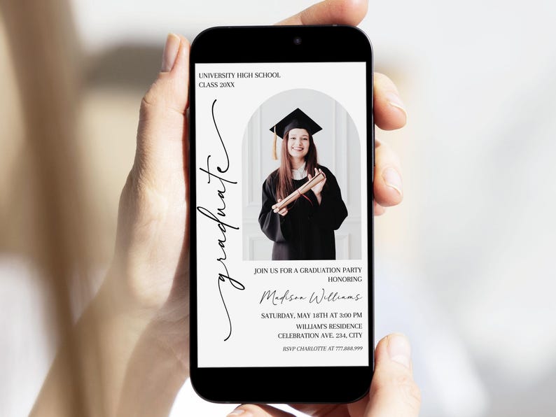 Grad Party Evite with Photo, Graduation Electronic Invitation, Canva Editable