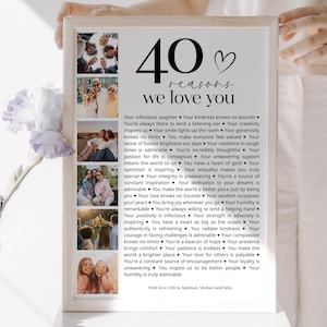 40 Reasons We Love You Milestone Birthday Photo Gift Editable Poster for Him or Her Canva Template