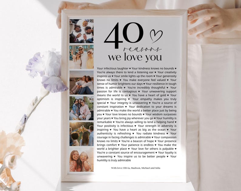 40 Reasons We Love You Poster Template, Photo Collage, Birthday Gift (Digital Download) image 3