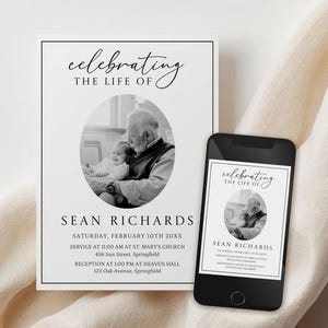 Elegant Funeral Celebration of Life Invitation, Digital Funeral Announcement, Canva Editable