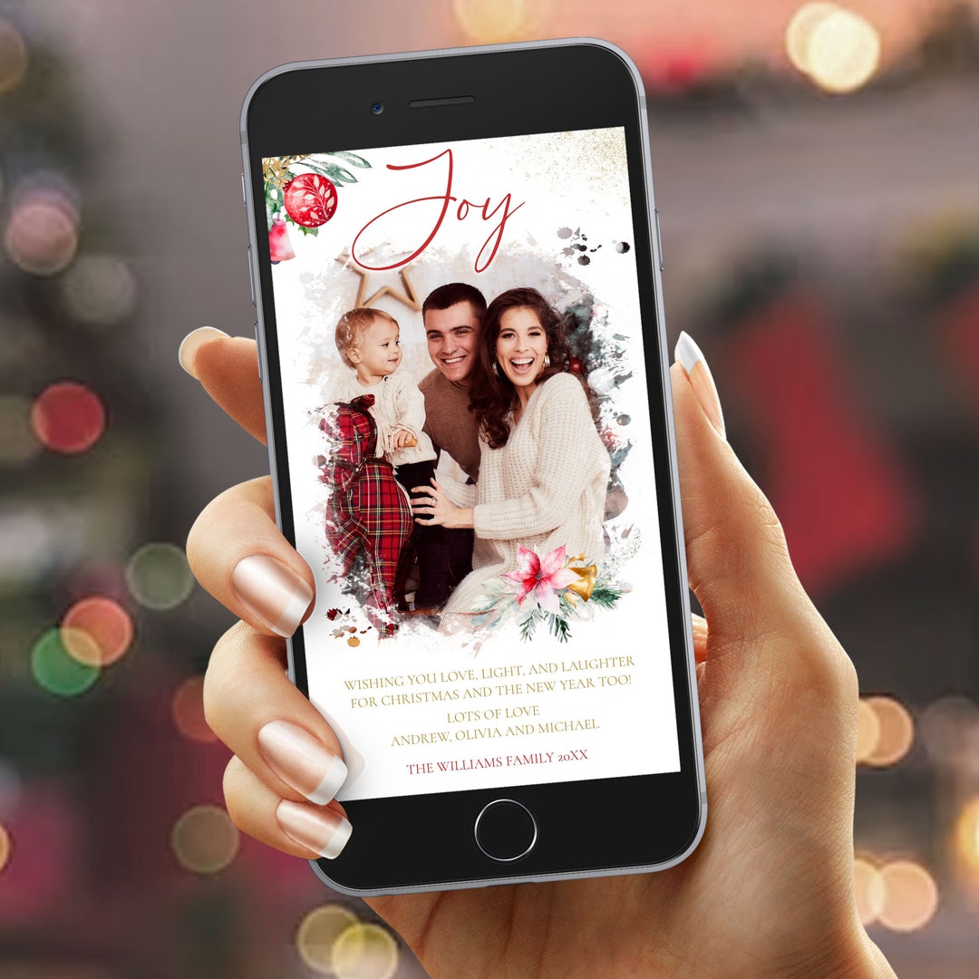 Photo E Christmas Card Template, Electronic Greeting Card, Editable E Christmas Card