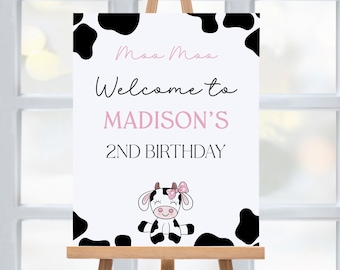 Cow Girl Birthday Welcome Sign, Moo Moo Birthday Decorations, Editable Birthday Welcome Poster