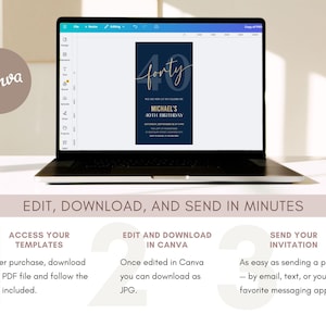 40th Birthday Digital Phone Invitation for Men Editable, Navy and Gold Canva Template image 4