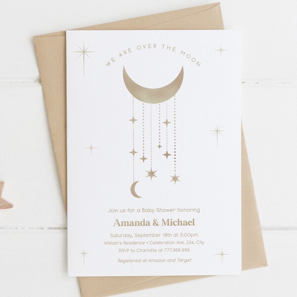 Celestial Baby Shower Invitation Editable Moon and Stars Baby Shower Invite Gender Neutral Template Corjl