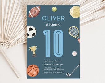 Sports Birthday Invitation Editable, All Star Birthday Party Invite, Boy Any Age Canva Template