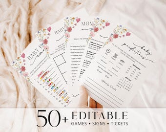 Baby in Bloom Baby Shower Game Bundle, Editable Activities and Signs, Pink Floral Editable