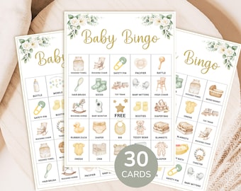 30 fertige Baby Shower Bingo Karten mit Bildern im Grünen (digitaler Download)