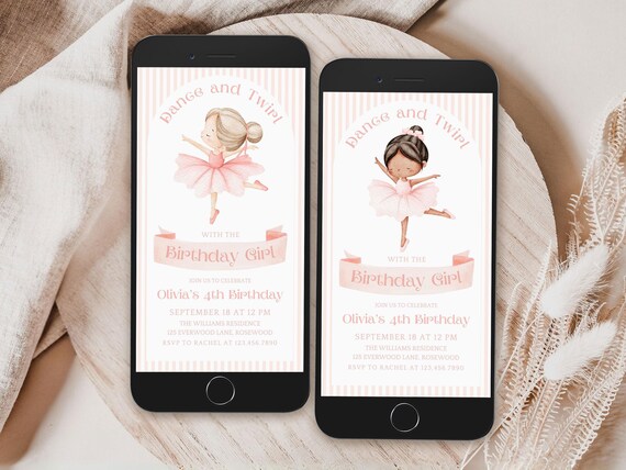 Ballerina Birthday Evite: Ballet Text Invitation, Canva Template