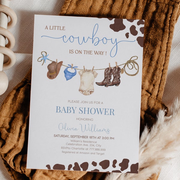 Cowboy Baby Shower Invitation Template, Western Babyshower Invite Editable, Country Baby Shower Invitation | WSB