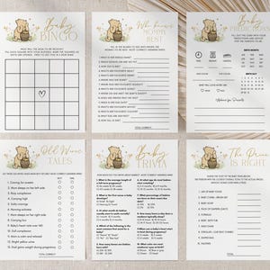Winnie-The-Pooh Baby Shower Games Bundle, Neutral Game Package, Canva Printable image 5