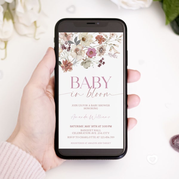 Bloom Baby Shower Phone Invitation Editable, Pastel Floral Electronic Invitation, Text Message Baby Shower Invite | BIB