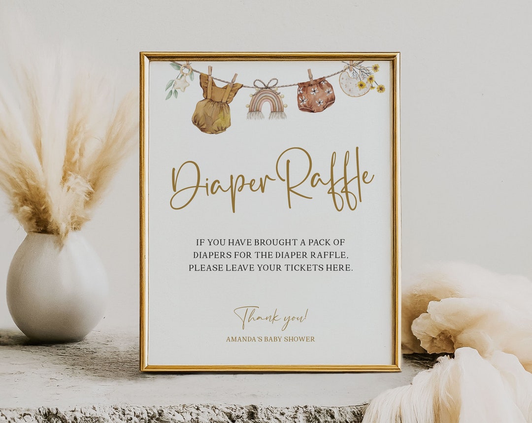 Clothes Line Raffle Editable Baby Shower Diaper Raffle Sign Boho Baby Clothes, Clothesline ...