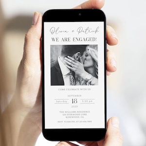 Digital Engagement Invitation Editable, Minimalist Photo Engagement Evite, Text Message Couples Shower Canva Template