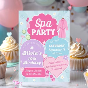 Spa Party Invitation Editable, Tween Spa Day Birthday Invite, Pamper Birthday Party, Preppy Canva Invitation Template