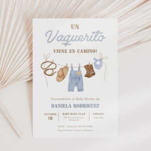 Vaquerito en Camino Baby Shower Invitation Editable, Spanish Western Invite, Canva Template