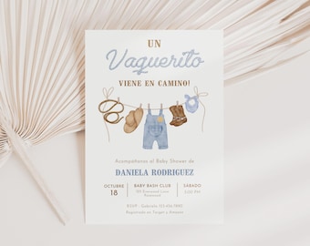 Vaquerito en Camino Baby Shower Invitation Editable, Spanish Western Invite, Canva Template