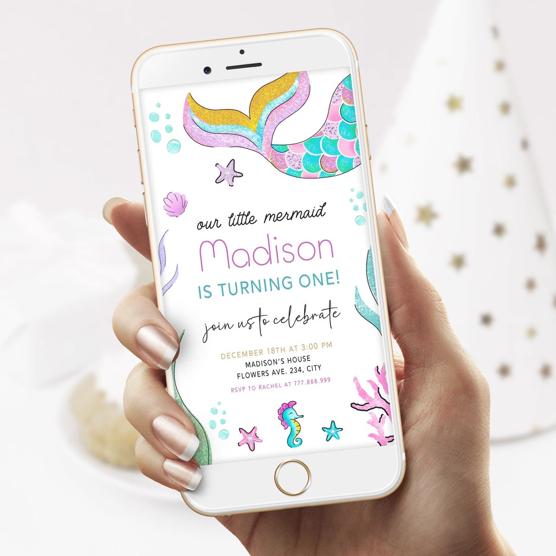 Little Mermaid Electronic Invitation Template Mermaid First Etsy