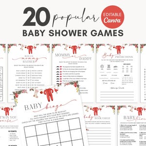 Santa Baby Shower Game Bundle, Christmas Games Editable, Canva Templates