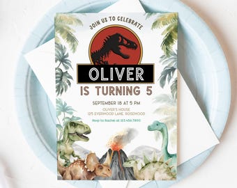 Jurassic Birthday Invitation Editable, Dinosaur Park Invite, Digital Canva Template