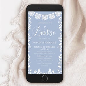 Papel Picado Bautizo Electronic Invite, Cielito Lindo Boy Baptism Evite Spanish, Mexican Talavera Baptism Canva Template