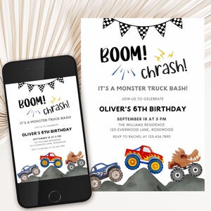Monster Truck Birthday Invitation: Boom Crash Canva Template (Digital Download)