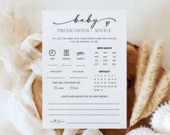 Baby Shower Predictions and Advice Card Printable, Minimalist Game Canva Template