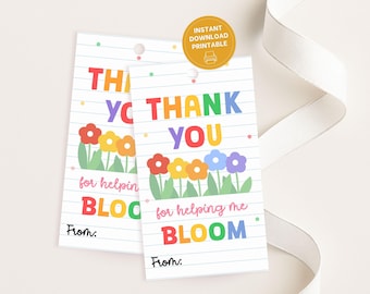 Printable Teacher Appreciation Tag Bloom, Appreciation Week Flower Gift, Instant Download