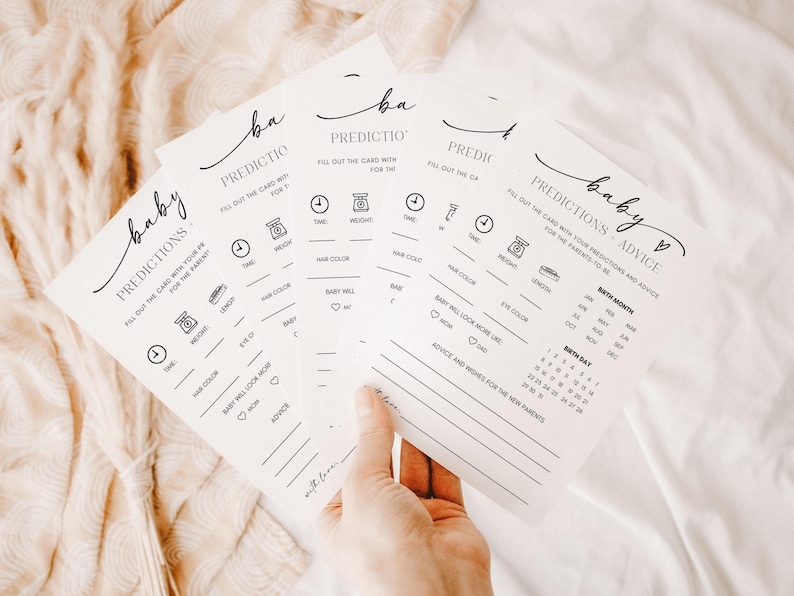 Baby Shower Predictions and Advice Card Printable, Minimalist Game ...
