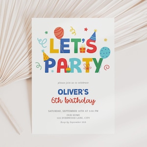Let's Party Colorful Birthday Invitation for Kids Any Age, Canva Template